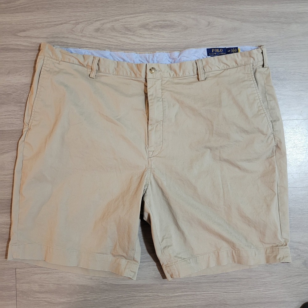 Polo Ralph Lauren Mens 46x9 Stretch Classic Fit Chino Shorts Khaki Tan Pony Logo